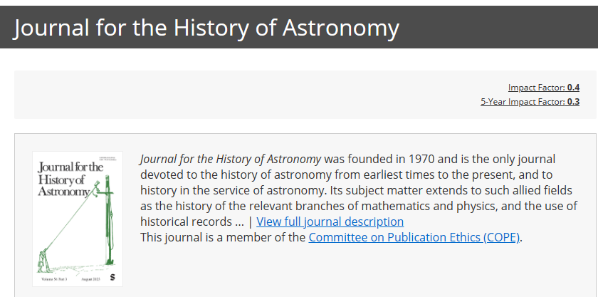 Journal for the History of Astronomy