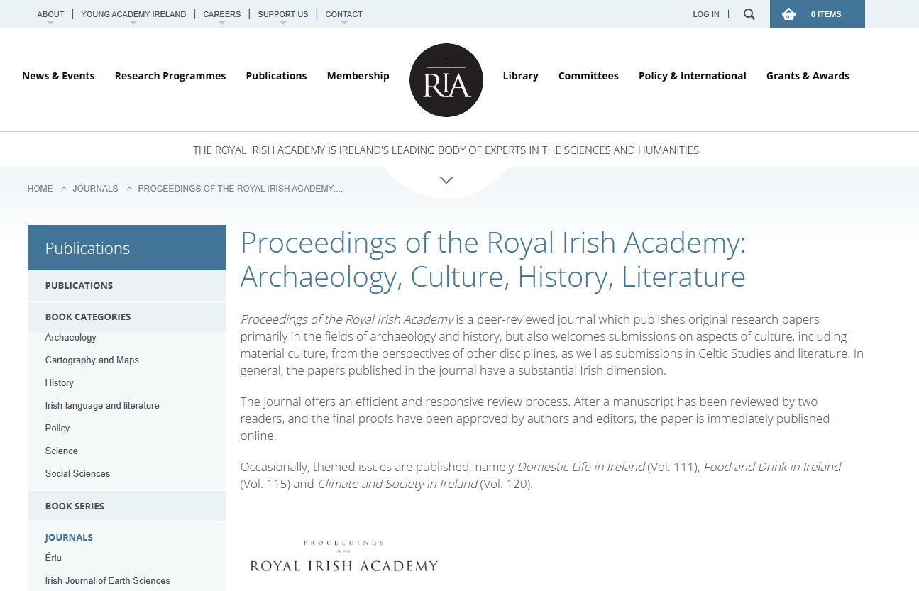 Proceedings of the Royal Irish Academy Section C-Archaeology Celtic Studies History Linguistics Lite
