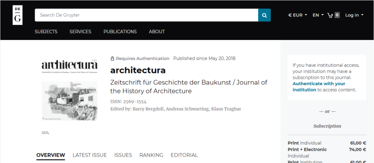 Architectura-Zeitschrift fur Geschichte der Baukunst