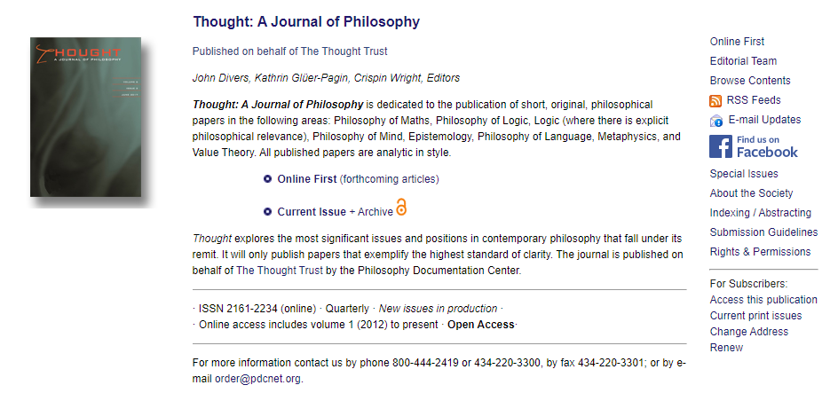 Thought-A Journal of Philosophy