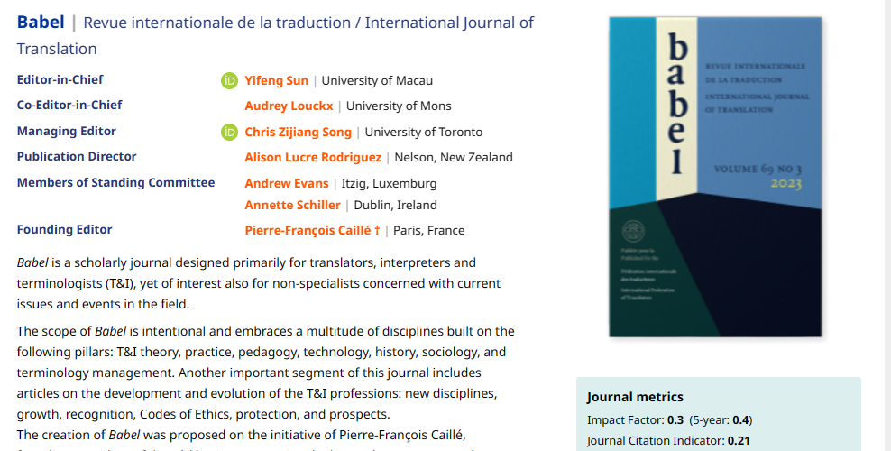 Babel-Revue Internationale de la Traduction-International Journal of Translation