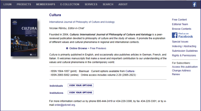 Cultura-International Journal of Philosophy of Culture and Axiology