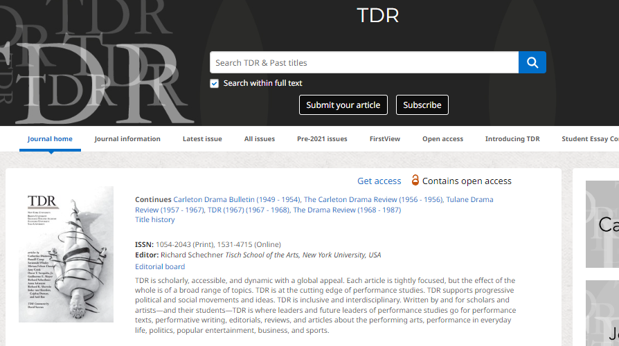 TDR-The Drama Review-The Journal of Performance Studies