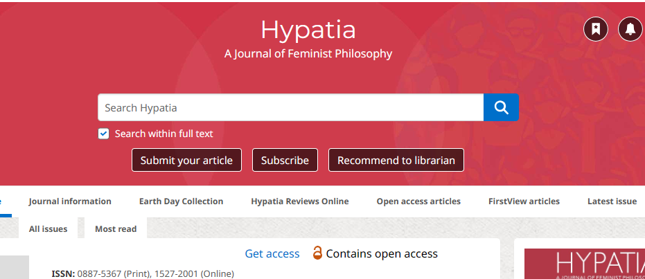 Hypatia-a Journal of Feminist Philosophy