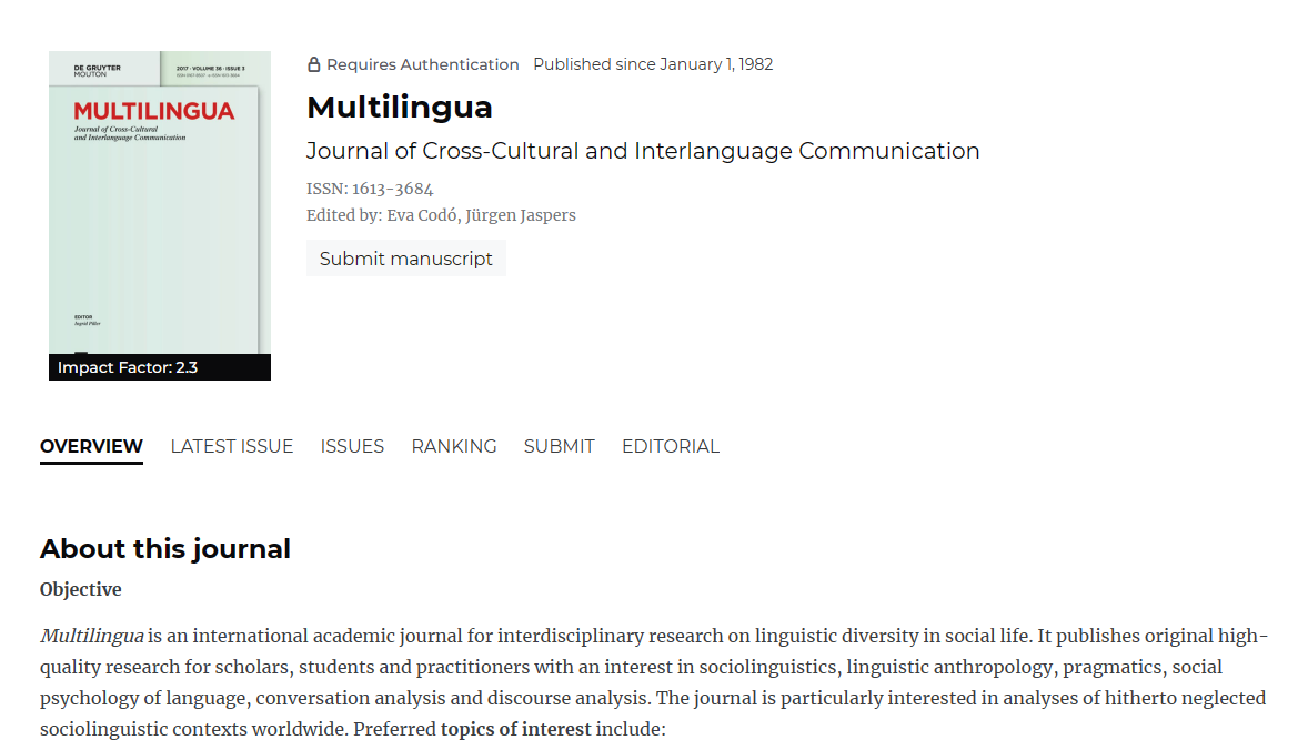 Multilingua-Journal of Cross-Cultural and Interlanguage Communication