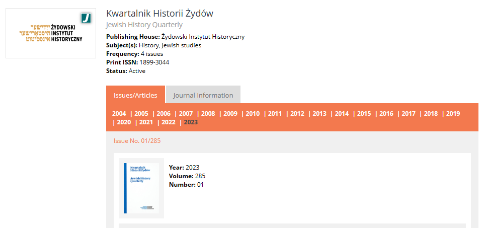 Kwartalnik Historii Zydow-Jewish History Quarterly