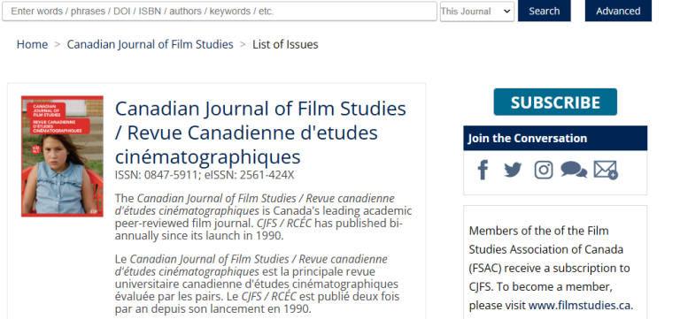 Canadian Journal of Film Studies-Revue Canadienne d Etudes Cinematographiques