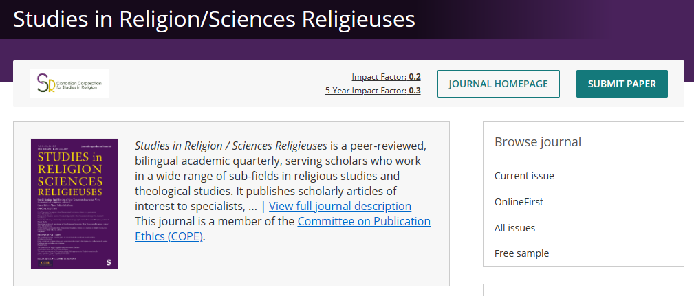 STUDIES IN RELIGION-SCIENCES RELIGIEUSES