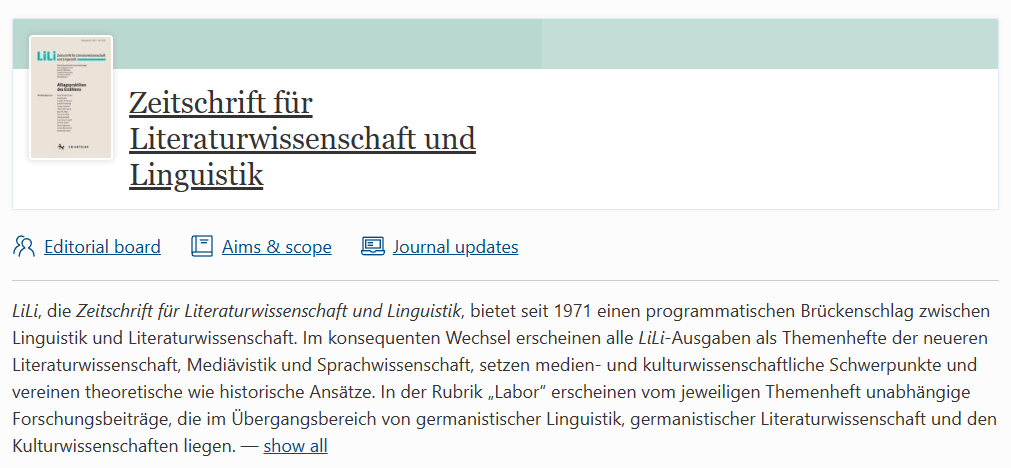 LiLi-Zeitschrift fur Literaturwissenschaft und Linguistik