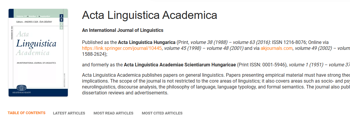 Acta Linguistica Academica
