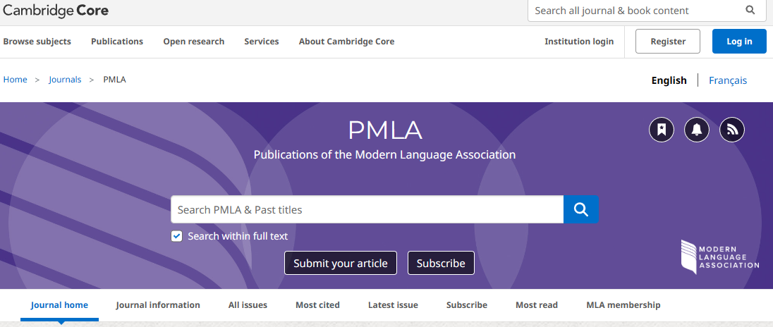 PMLA-Publications of The Modern Language Association of America