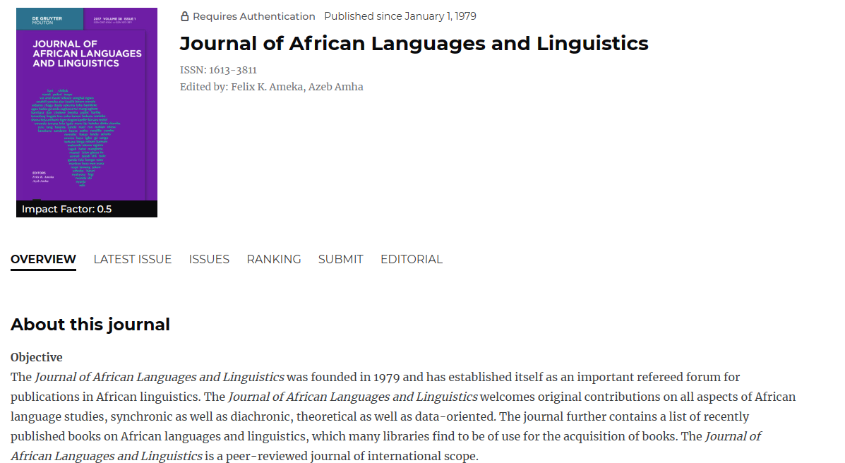 Journal of African Languages and Linguistics