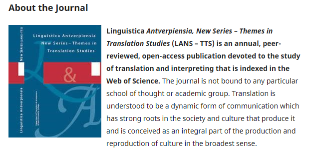 Linguistica Antverpiensia New Series-Themes in Translation Studies