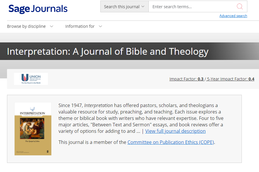 Interpretation-a Journal of Bible and Theology