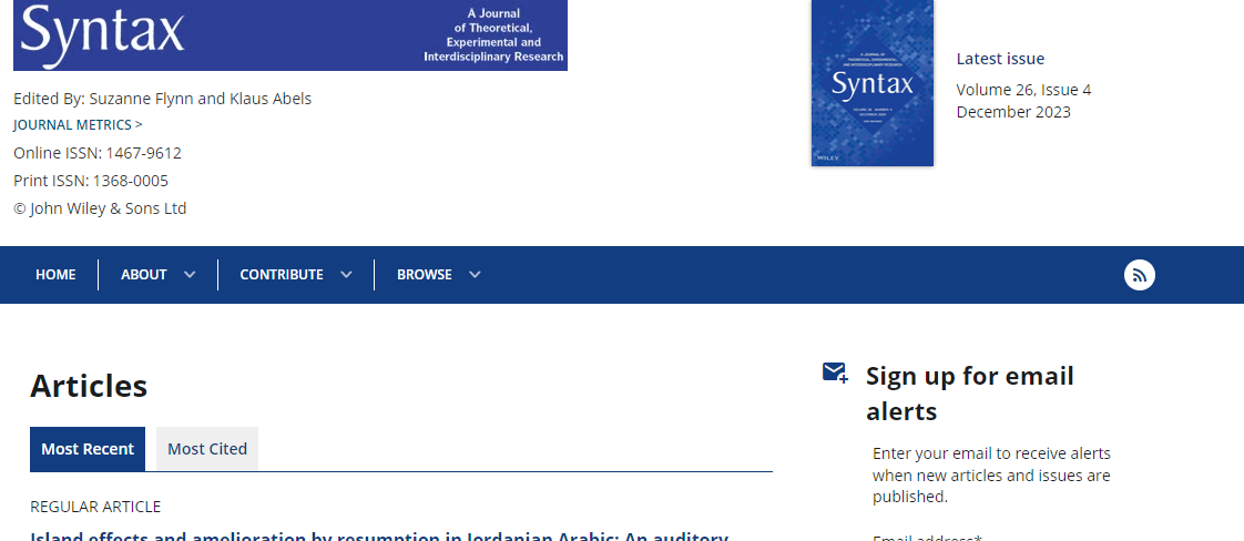 Syntax-A Journal of Theoretical Experimental and Interdisciplinary Research
