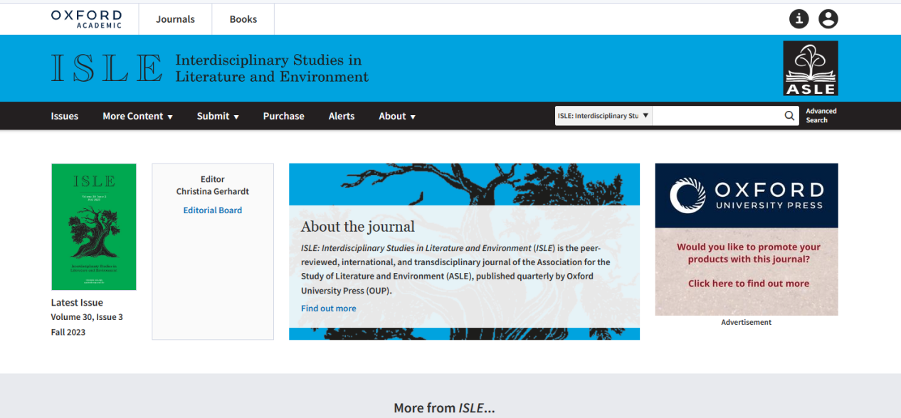 ISLE-Interdisciplinary Studies in Literature and Environment