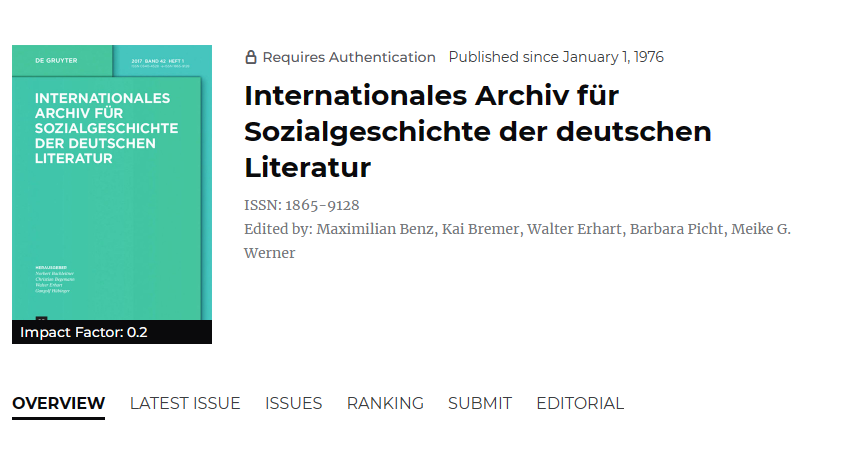 Internationales Archiv fur Sozialgeschichte der Deutschen Literatur