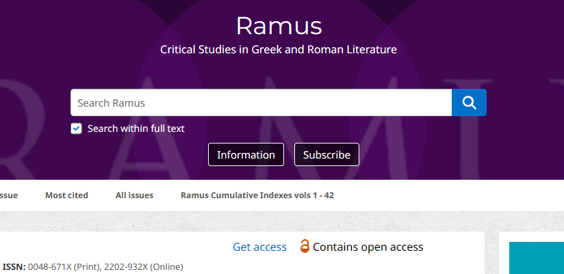 Ramus-Critical Studies in Greek and Roman Literature