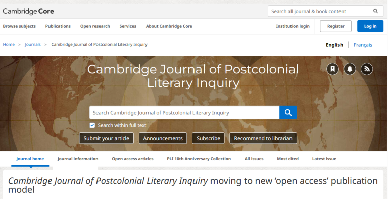 Cambridge Journal of Postcolonial Literary Inquiry