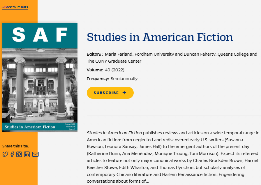Studies in American Fiction