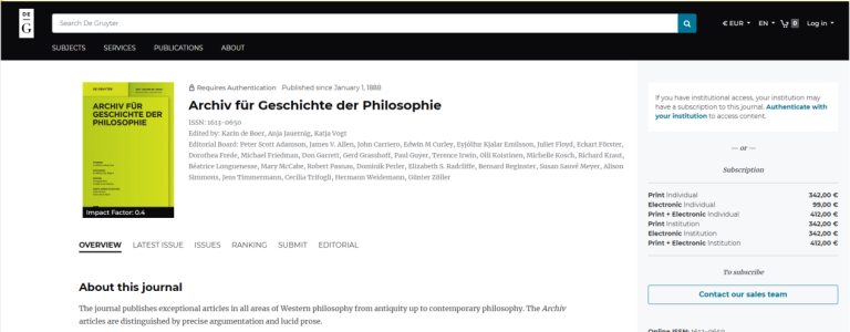 Archiv fur Geschichte der Philosophie