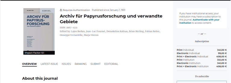 Archiv fur Papyrusforschung und Verwandte Gebiete