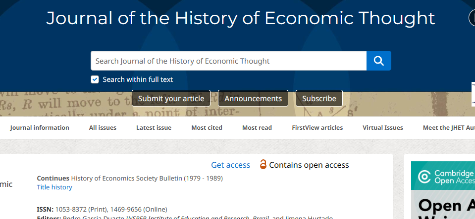 Journal of the History of Economic Thought