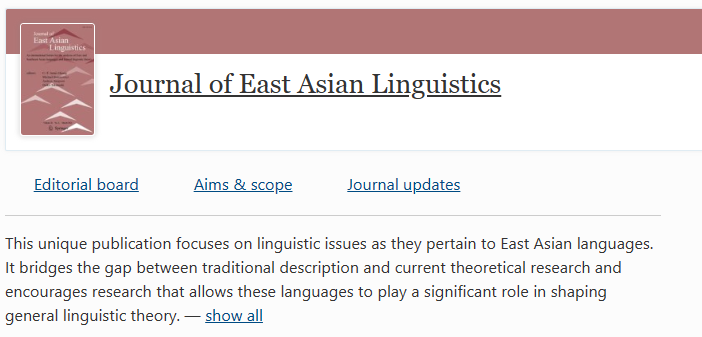 Journal of East Asian Linguistics