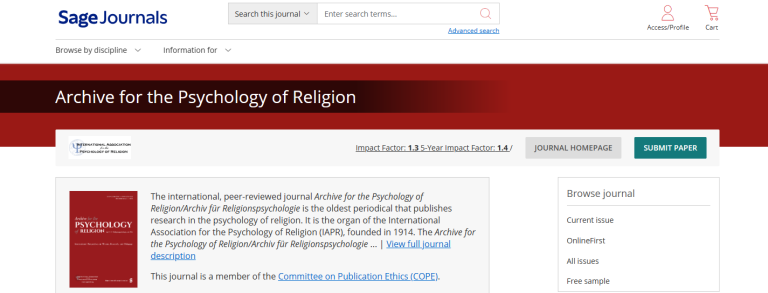 Archive for the Psychology of Religion-Archiv fur Religionspsychologie