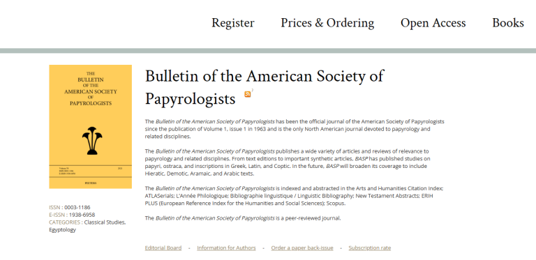 Bulletin of the American Society of Papyrologists
