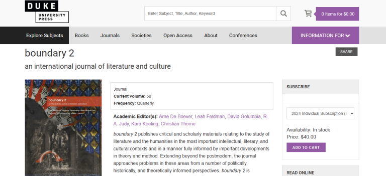 Boundary 2-an International Journal of Literature and Culture
