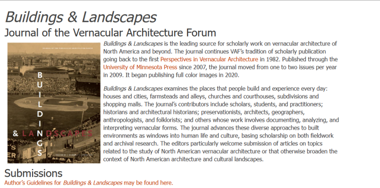 Buildings & Landscapes-Journal of the Vernacular Architecture Forum