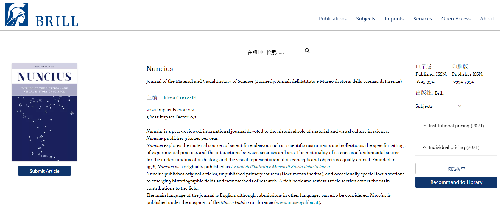 Nuncius-Journal of the History of Science