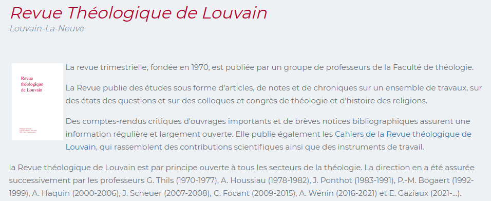 Revue Theologique de Louvain