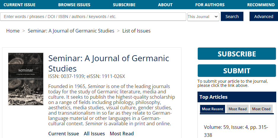 SEMINAR-A JOURNAL OF GERMANIC STUDIES