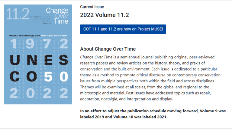 Change Over Time-an International Journal of Conservation and the Built Environment