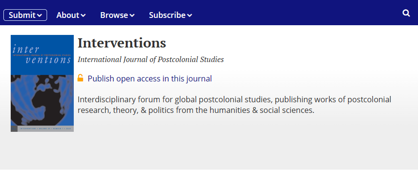 Interventions-International Journal of Postcolonial Studies