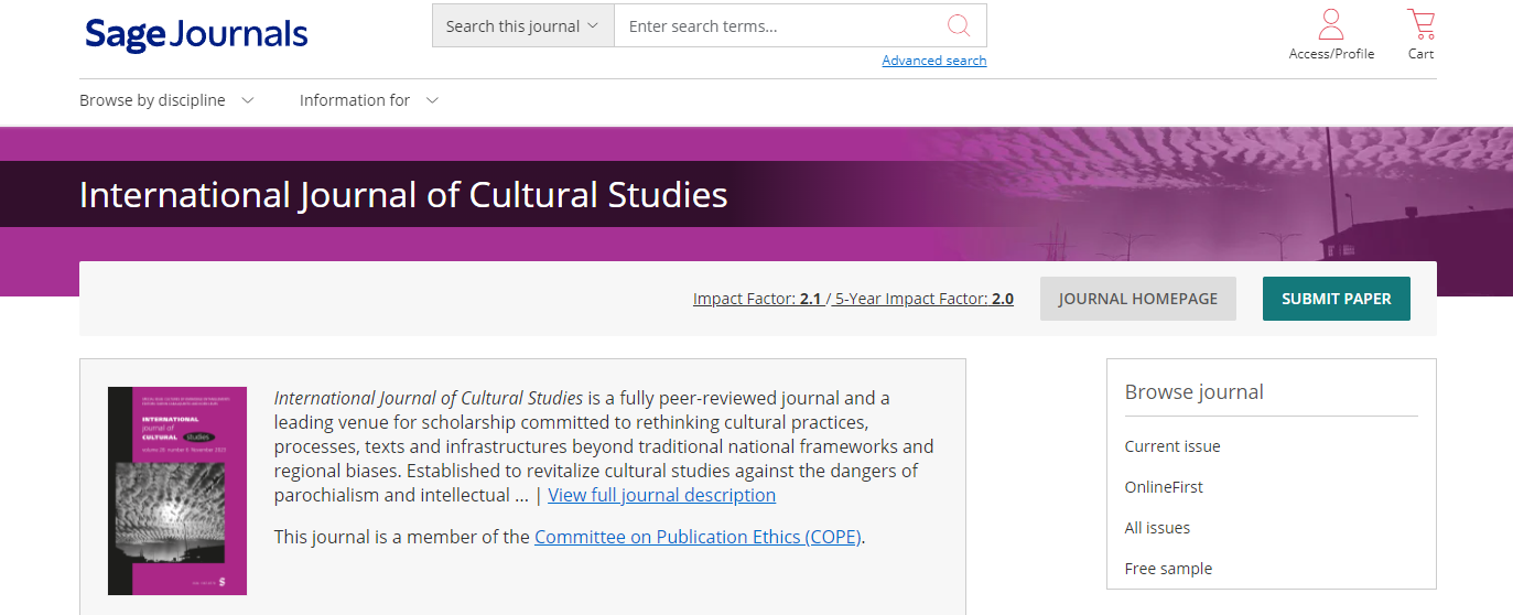 International Journal of Cultural Studies